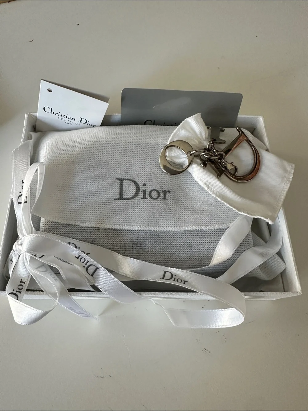 Dior Black Patent Quilted Card Case with Silver Charm